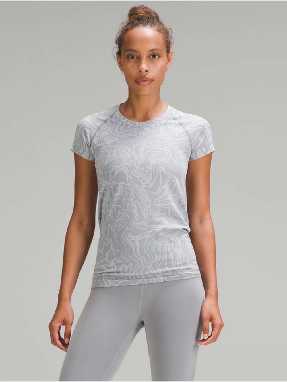 Lululemon Swiftly Tech Short-Sleeve Shirt 2.0 in Marble Mix Rhino Grey / White 8